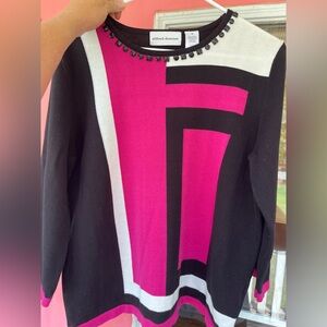 Alfred Dunner MED Magenta Pink and Black Embellished Sweater